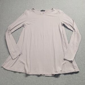 Eileen Fisher Tencel Jersey Jewel Neck A Line Long Sleeve Top Light Gray Size XS